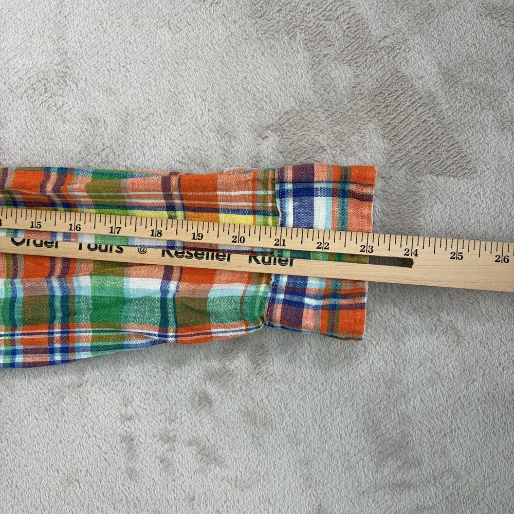 Polo Ralph Lauren 100% Linen Multi Madras Plaid Work Shirt Men Large Pony Preppy